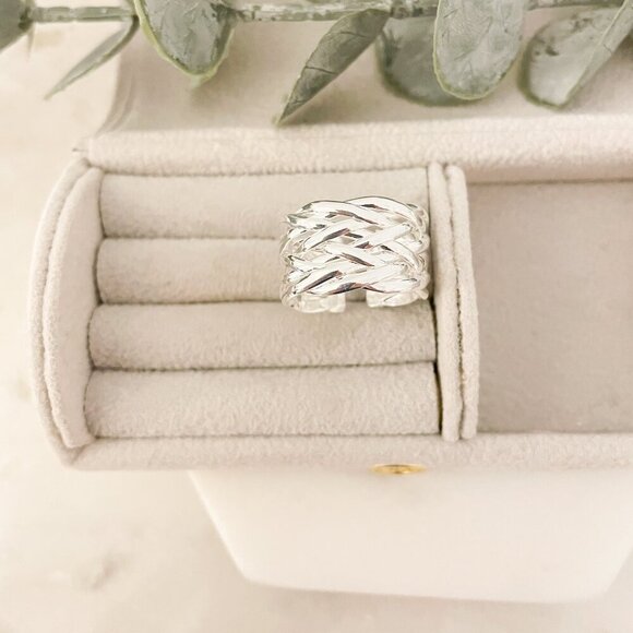 925 Sterling Silver Woven Ring Wide Ring Band Minimalist Ring Dainty Ring Band - Picture 4 of 10